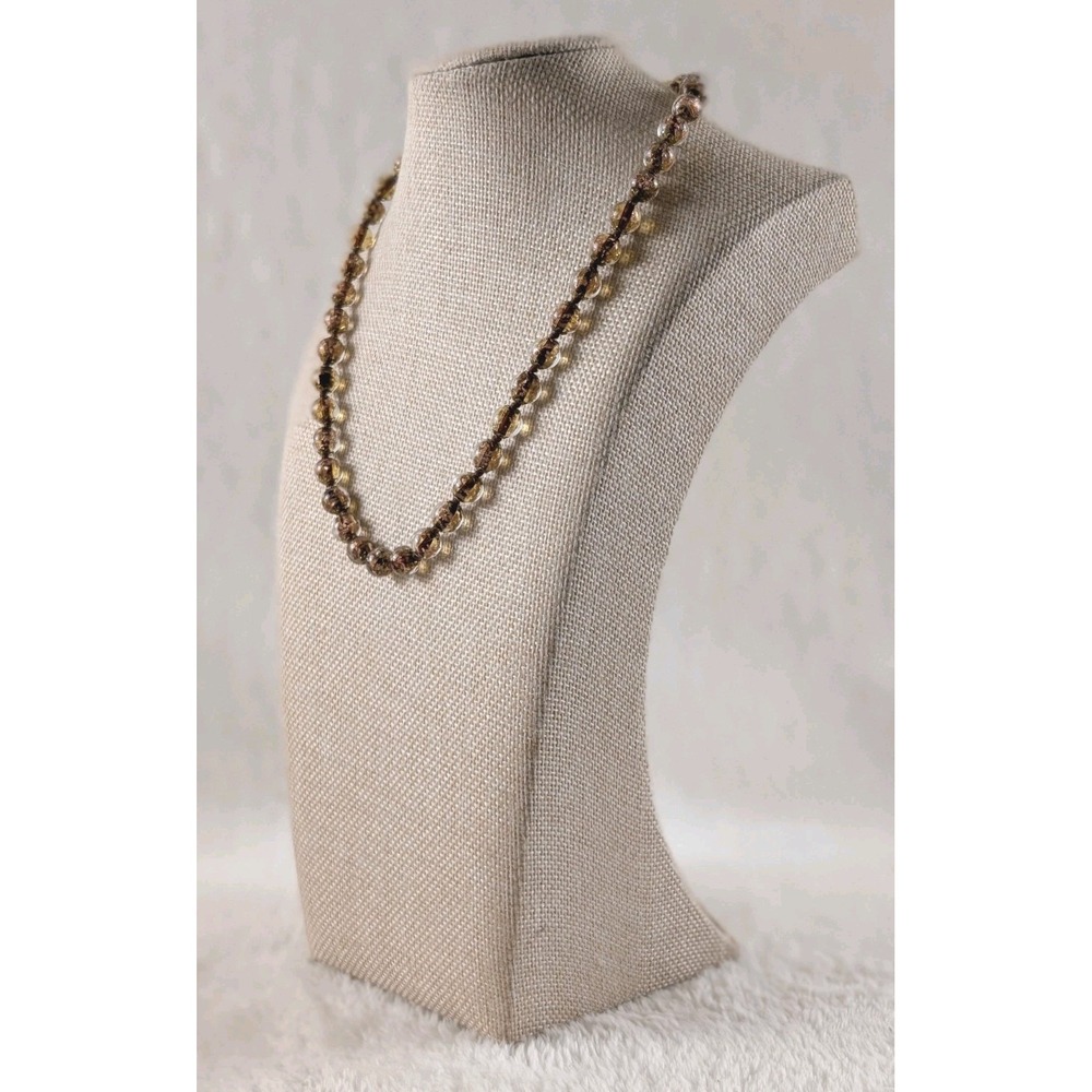 Handmade Glass‎ Bead Necklace Brown Amber Gold Foil Boho Artisan